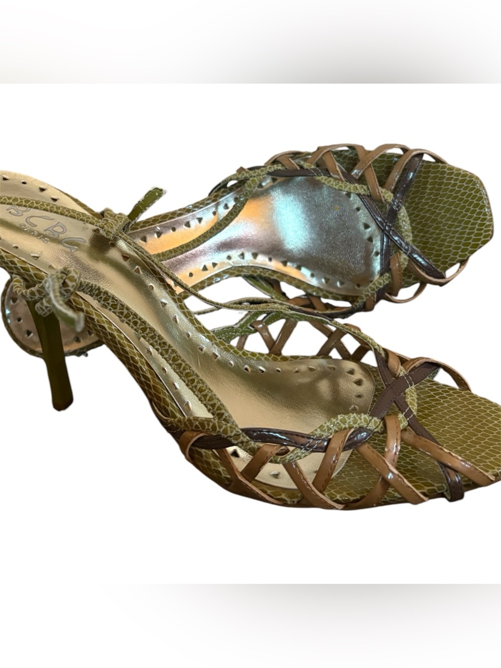 Y2K strappy snakeskin fairycore bcbg stiletto sandals